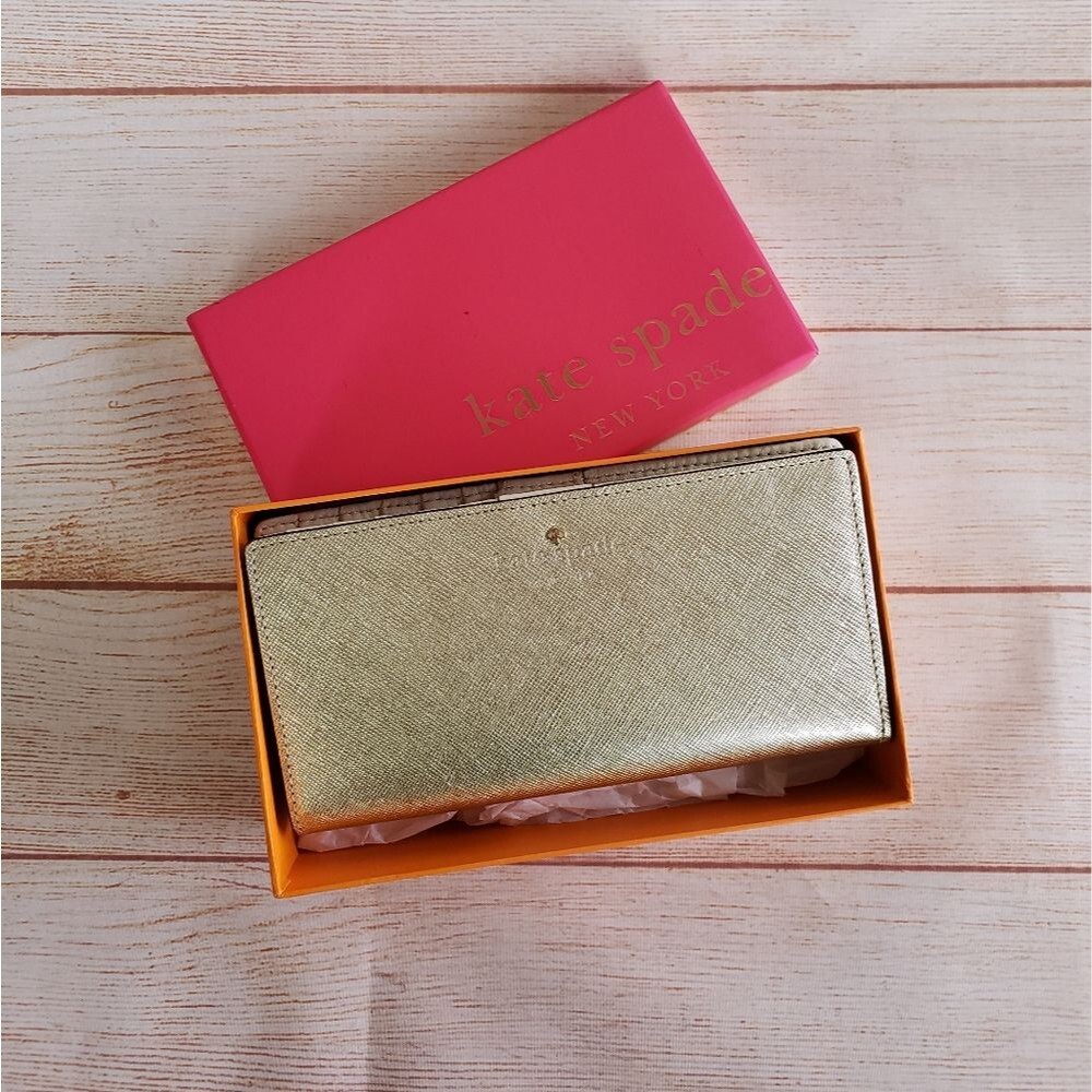 Kate Spade Saffiano Leather Metallic Wallet with Gift Box
